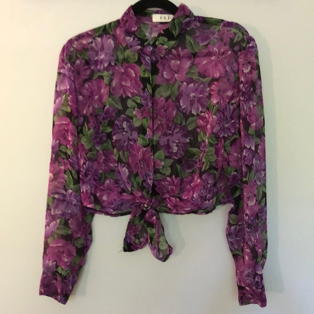 Vintage 90s sheer crop tie blouse